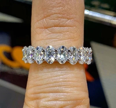 4Ct Oval Cut Lab Created Diamond Full Eternity Band 14K White Gold Plated Silver - Image 1 of 3