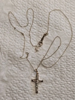 14K Yellow And White Gold Raised Crucifix Pendant 18" Chain Necklace - Image 1 of 4