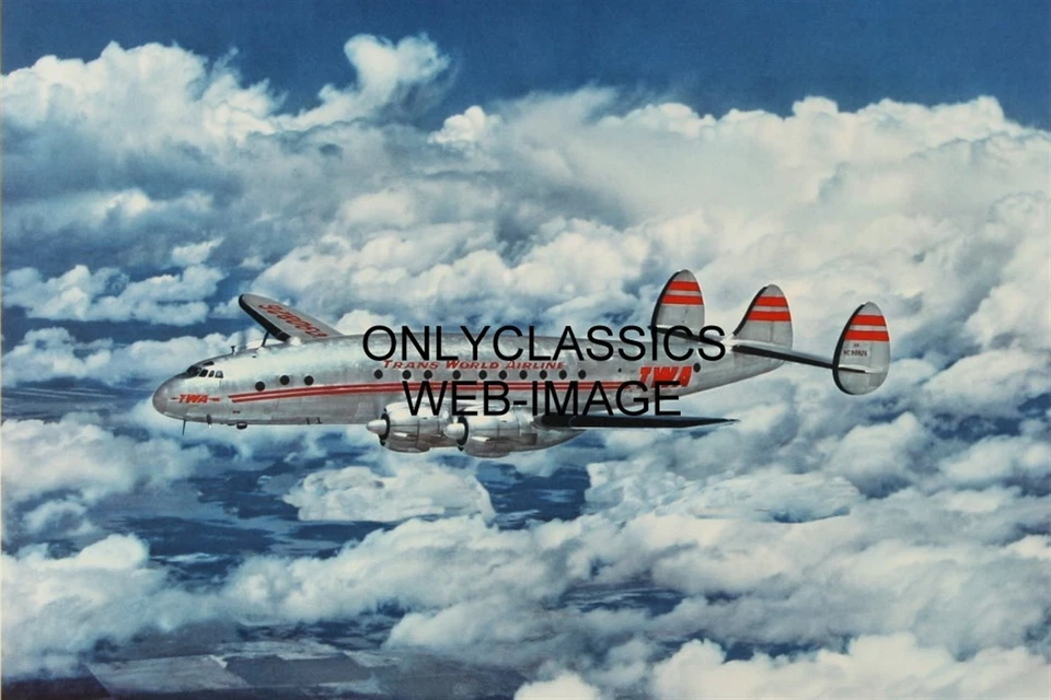 PÓSTER DE VIAJE TRANS WORLD AIRLINES CONSTELACIÓN UTILERÍA AVIÓN NUBES TWA 12X18 Foto 1 de 1