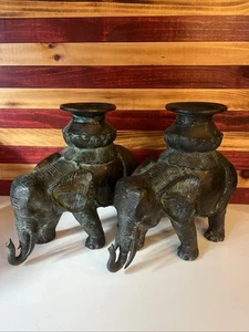 TWO Maitland-Smith Bronze Elephant Sculpture Candle Holder Heavy Cast VERY RARE - Picture 1 of 12