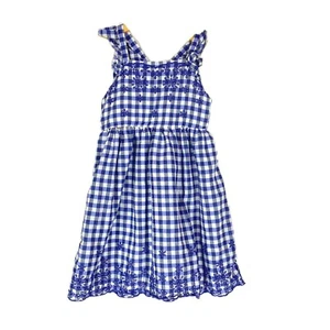 Cat & Jack S Small 6/6X Dress Gingham Blue Plaid Floral Eyelet Spring Easter - Picture 1 of 8
