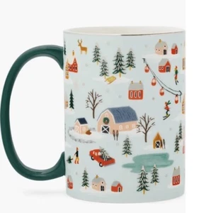 NEW! 8 RIFFLE PAPER CO HOLIDAY VILLAGE APRES SKI Coffee Mugs Christmas Tree Cups - Picture 1 of 6