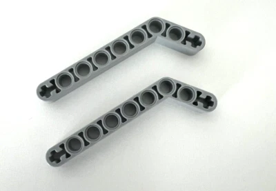 LEGO ( 2x ) Gray Technic, Beam Bent 53 Degrees, 3 and 7 Holes (32271 / 42160) - Image 1 of 2