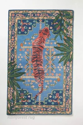 Tiger Print Design Hand Tufted Woolen Carpet - Bengal Tiger Pattern Area Rug - Image 1 of 4