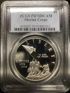 2005-P MARINE CORPS Silver Dollar PCGS PR70💥FLAWLESS QUALITY💥 - Picture 1 of 6