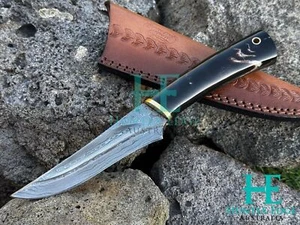 HUNTEX Custom Handmade Damascus Blade, Buffalo Horn Handle, Exotic Skinner Knife - Picture 1 of 5