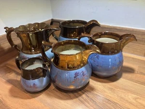 Antique Copper Lustre Jug with Blue & purple lustre painting X 5 - Picture 1 of 23