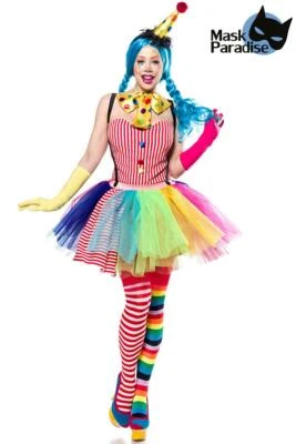MASK PARADISE Clown Girl Kostüm Klown Kostüm Komplett Set Halloween Karneval Fasching Gr S