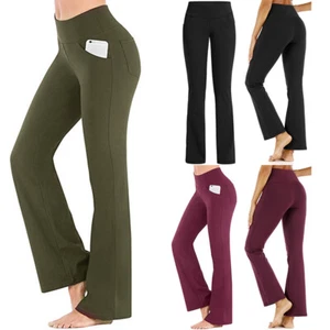 Ladies Stretch Solid Color Yoga Pants Women High Waist Bodybuilding Staight - Picture 1 of 2