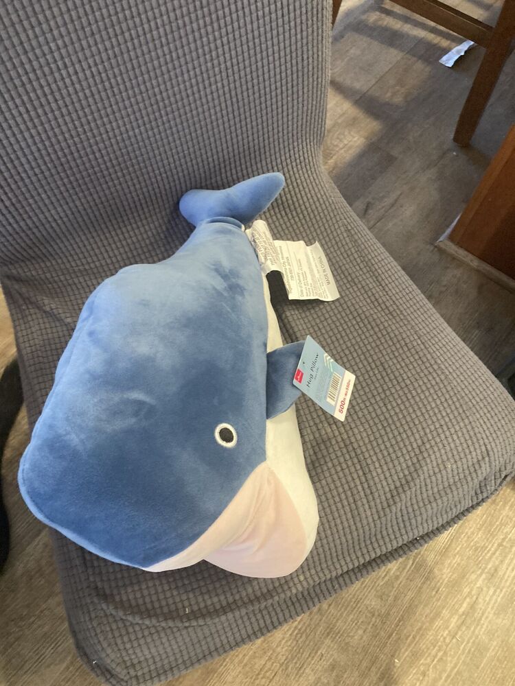 Daiso Japan Shark Hug Pillow Sea LifePlush Stuffed Animal Grey Blue White 17”