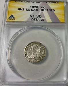 1828 JR-2 USA 10 CENTS LG DATE VF30 ANACS GRADED once cleaned still attractive - Picture 1 of 2