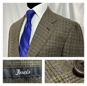 Chaqueta Abrigo Deportivo Facis Franela Lana Marrón Cuadros Italia 52L Borde EE. UU. 41L-42L - Imagen 1 de 22