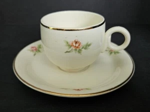 Vtg Homer Laughlin Eggshell Demitasse Cup & Saucer Pink Roses Gold Trim D48N5 - Picture 1 of 13