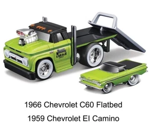 CR Maisto 1:64 1966 C60 Flatbed Trailer 1959 El Camino Model Diecast Metal Car - Picture 1 of 4