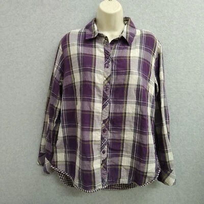 Lee Riders Button Down Shirt Top Blouse Womens Large Blue Plaid Flowy Cotton - Image 1 of 4