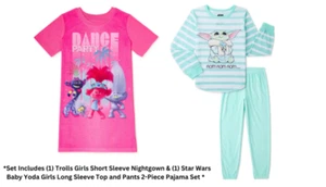 Trolls Girls Short Sleeve Nightgown & Star Wars Baby Yoda 2pc PJ Set SZ L(10/12) - Picture 1 of 7