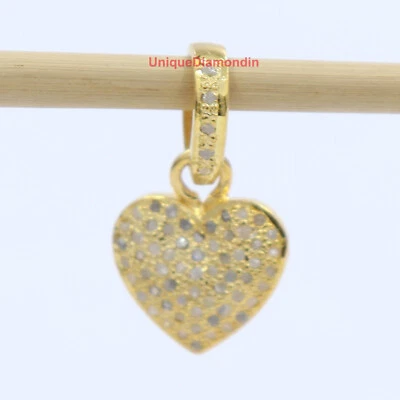 Natural Pave Diamond Heart shaps pendant sterling silver handmade charms pendant - Image 1 of 4