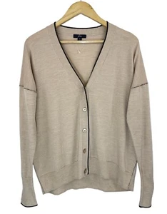 NWOT J.Crew Merino Wool Tipped Cardigan Sweater beige Size Small $128 J5228 - Picture 1 of 8