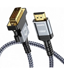 HDMI to DVI Cable in Braided Gray - 15 Feet Gold Plated HD UHD FOR PC LAPTOP - Picture 1 of 2