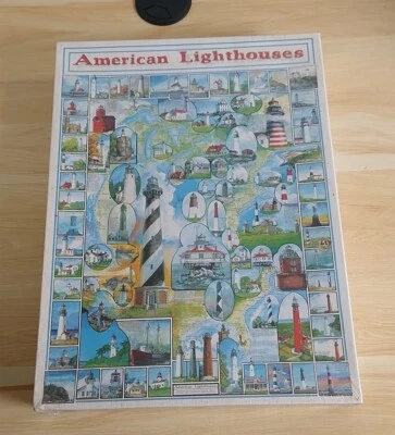Rompecabezas American Lighthouses 1000 piezas 24" x 30" 1997 nuevo sellado hecho en EE. UU. Foto 1 de 3