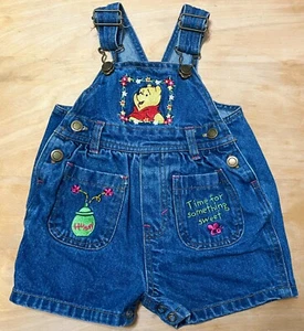 Vintage Disney Pooh 100 Acre Collection Baby Denim Overalls 3-6M Sweet Honey - Picture 1 of 6
