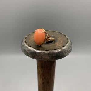 Anillo de Cóctel Cabujón Coral Naranja Oro 10k De Colección/Antiguo Talla 7, 3.3g - Imagen 1 de 10