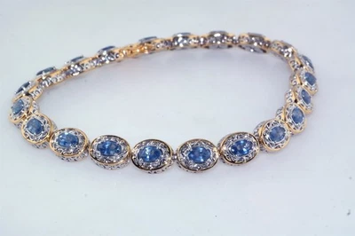 Brazalete Tenis Tenis Heng Ngai HN 925 Plata Esterlina Dos Tonos Ovalado Piedra Azul Foto 1 de 4