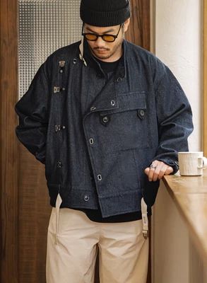 Men's Denim Blue Swedish Motorcycle Jacket Vintage Casual Coat Work Coat - Image 1 of 4