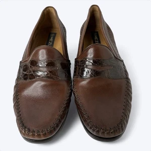Mezlan Bono Brown Moc Loafers Dress Shoes Sz 9M Leather + Crocodile Needs Repair - Picture 1 of 20