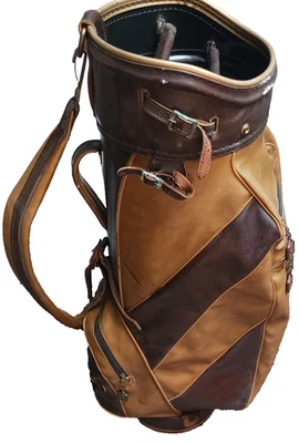 BOLSA DE GOLF VINTAGE GRAFTEK EXXON SILLÍN DOS TONOS CUERO + CORREA 3 DIVISORES ¡RARA! Foto 1 de 4