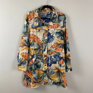 Chicos Palm Print Hawaiian Linen Utility Jacket Size 2 US Large Snap Front - Picture 1 of 11