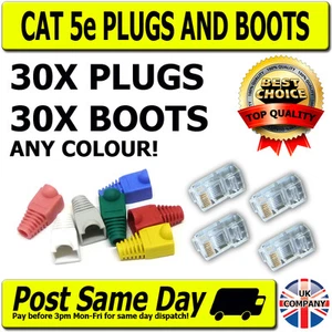 30 Spine e Stivali Cat 5e RJ45 per Cavi di Rete/Patch, Connettori a Crimpare LAN - Foto 1 di 1