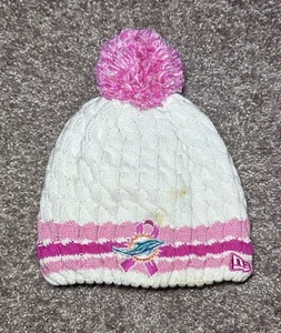 New Era Womens Beanie Cap NFL Miami Dolphins BREAST CANCER AWARNESS White Pink - Picture 1 of 16