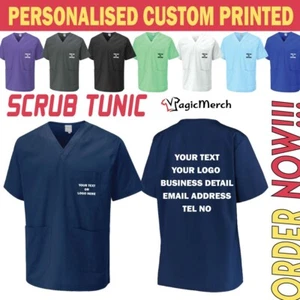 Personalised Printed Unisex Scrub Tunic Medical Nurse Doctor Care Hospital Staff - Picture 1 of 12