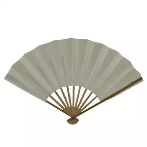 Japanese Folding Fan Sensu Vtg Bamboo Frame Simple Blank White 4D794 - Picture 1 of 12