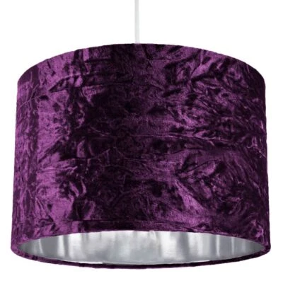 HAPPY HOMEWARES Modern Purple Crushed Velvet 12" Table/Pendant Lampshade with Shiny Silver In...