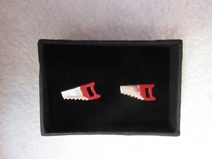 New Handsaw Saw Cufflinks Novelty Red Silver Nice Quality Carpenter Tool w/ Box - Picture 1 of 6