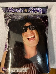 70's-80's Rock Star Wig Long Black Kinky Synthetic Hair Shag Cut Costume Wig - Picture 1 of 2