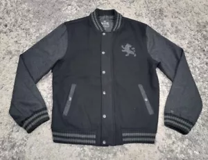 Express Bomber Varsity Jacket Men Medium Black Gray Full Zip Pockets Lion Adult - Picture 1 of 10