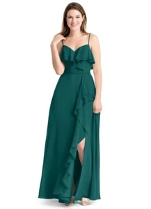 Azazie Kleid 4 jadegrün Rüschen ärmellos volle Länge Maxi Brautjungfernkleid - Bild 1 von 7