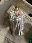 Vintge Blown Glass Glitter Angel Ornament Frosted Coat West Germany 4