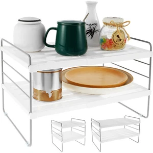 Kitchen Cupboard Organizer Expandable 2 Tier Kitchen Shelves with Non-Slip CC - Picture 1 of 12