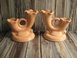 VINTAGE ABINGDON ROSA/PFIRSICH DOPPELLICHT KERZENHALTER PAAR - Bild 1 von 1