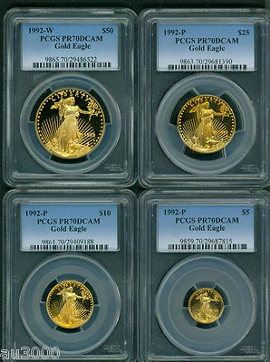 1992 4-COINS SET W & P $50 $25 $10 $5 GOLD EAGLE PCGS PR70 PROOF PF70 SCARCE - Image 1 of 2