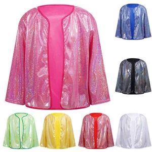 Kids Girls Shrug Long Sleeve Outerwear Sparkle Cardigan Glittery Costume Dance - Picture 1 of 91