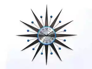 George Nelson Large Bright Blue Sunburst Wall Clock Unique 70's Mid Century Star - Picture 1 of 14