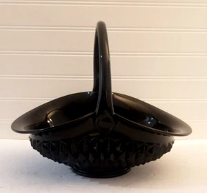 Tiara Indiana Glass Black Basket with Handle Diamond Point 13x10x11 LARGE - Picture 1 of 16