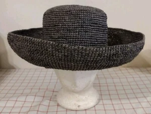 100% Raffia Palm Straw Summer Hat Purple Womens Wide 4" Brim Inside Opening 7.5" - Picture 1 of 6