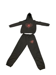 Spider Graphics Black Boys Hoodie And Joggers Set Size 7-8 - Picture 1 of 11
