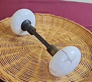 Paar Vintage Milchglas Runde Türklinken mit Pleuel, 2,5" Durchmesser - Bild 1 von 14